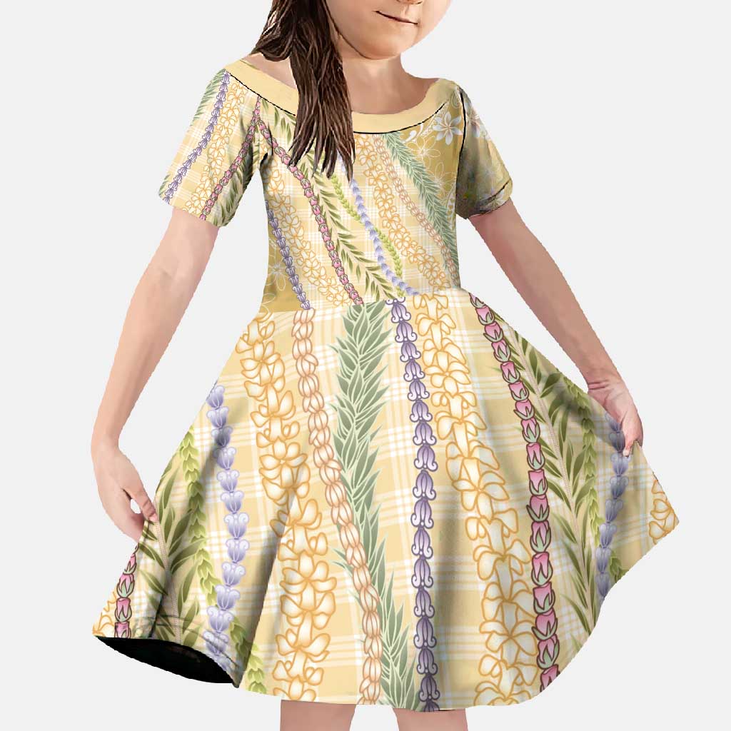 Yellow Palaka Hawaii Leis Family Matching Short Sleeve Bodycon Dress and Hawaiian Shirt Hawaiian-plaid Elegant Tropical Vibes - Polynesian Pride