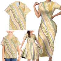 Yellow Palaka Hawaii Leis Family Matching Short Sleeve Bodycon Dress and Hawaiian Shirt Hawaiian-plaid Elegant Tropical Vibes - Polynesian Pride
