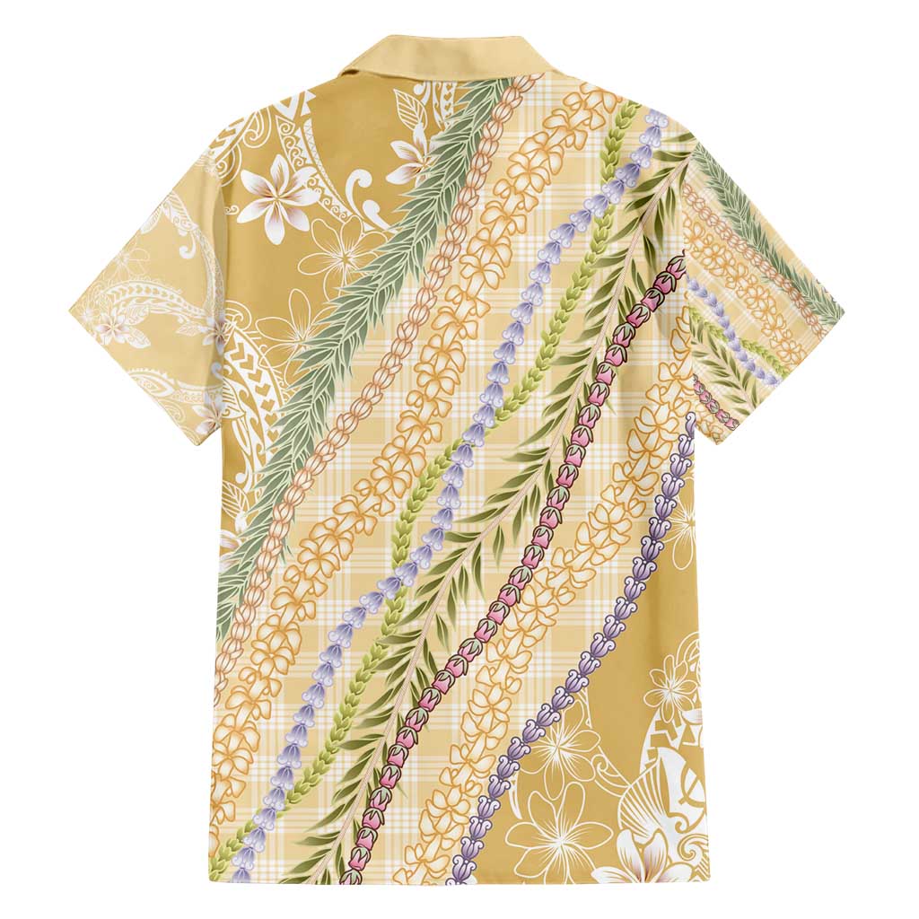 Yellow Palaka Hawaii Leis Family Matching Short Sleeve Bodycon Dress and Hawaiian Shirt Hawaiian-plaid Elegant Tropical Vibes - Polynesian Pride