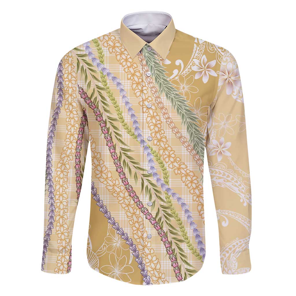 Yellow Palaka Hawaii Leis Family Matching Short Sleeve Bodycon Dress and Hawaiian Shirt Hawaiian-plaid Elegant Tropical Vibes - Polynesian Pride