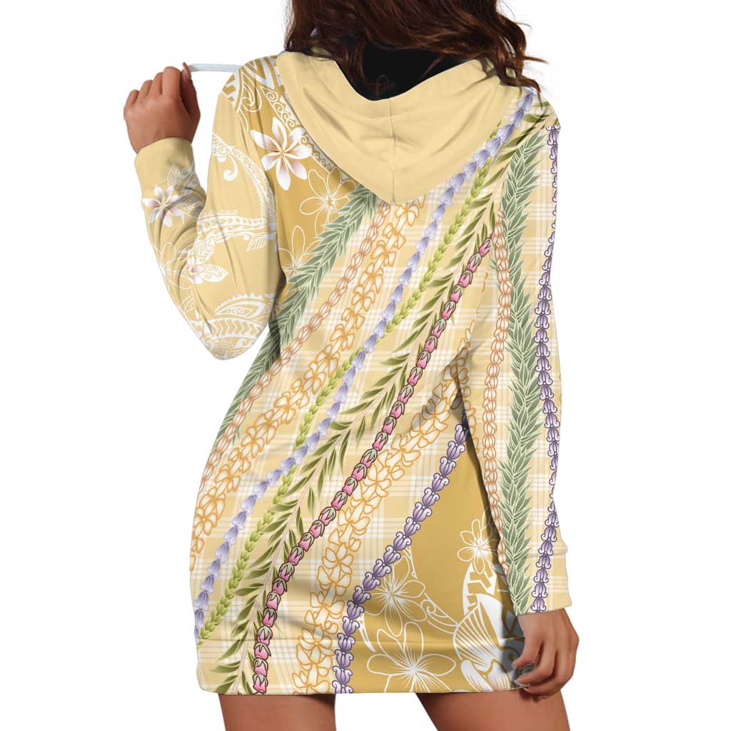 Yellow Palaka Hawaii Leis Hoodie Dress Hawaiian-plaid Elegant Tropical Vibes - Polynesian Pride