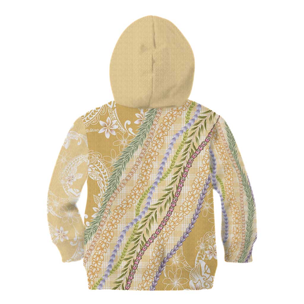 Yellow Palaka Hawaii Leis Kid Hoodie Hawaiian-plaid Elegant Tropical Vibes - Polynesian Pride