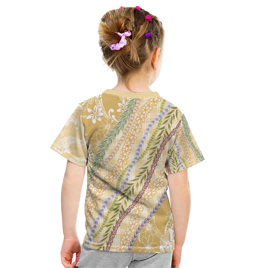 Yellow Palaka Hawaii Leis Kid T Shirt Hawaiian-plaid Elegant Tropical Vibes - Polynesian Pride