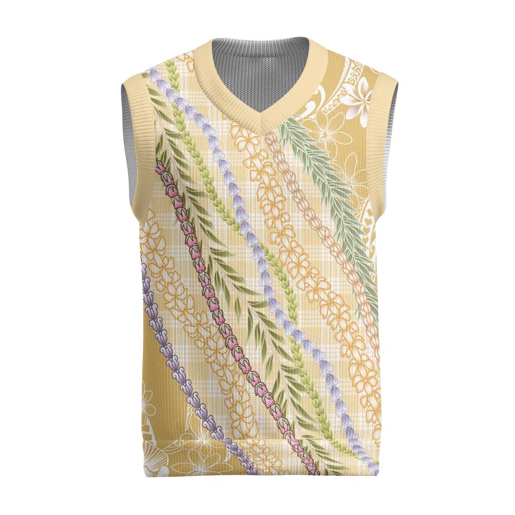 Yellow Palaka Hawaii Leis Christmas Knitted V-Neck Vest Hawaiian-plaid Elegant Tropical Vibes - Polynesian Pride