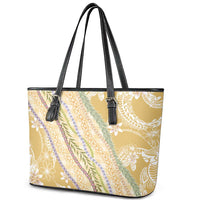 Yellow Palaka Hawaii Leis Leather Tote Bag Hawaiian-plaid Elegant Tropical Vibes - Polynesian Pride