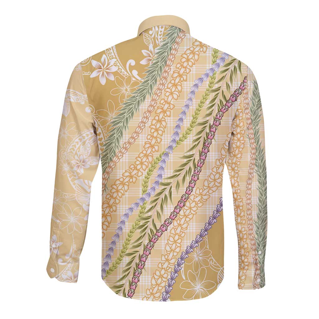 Yellow Palaka Hawaii Leis Long Sleeve Button Shirt Hawaiian-plaid Elegant Tropical Vibes - Polynesian Pride