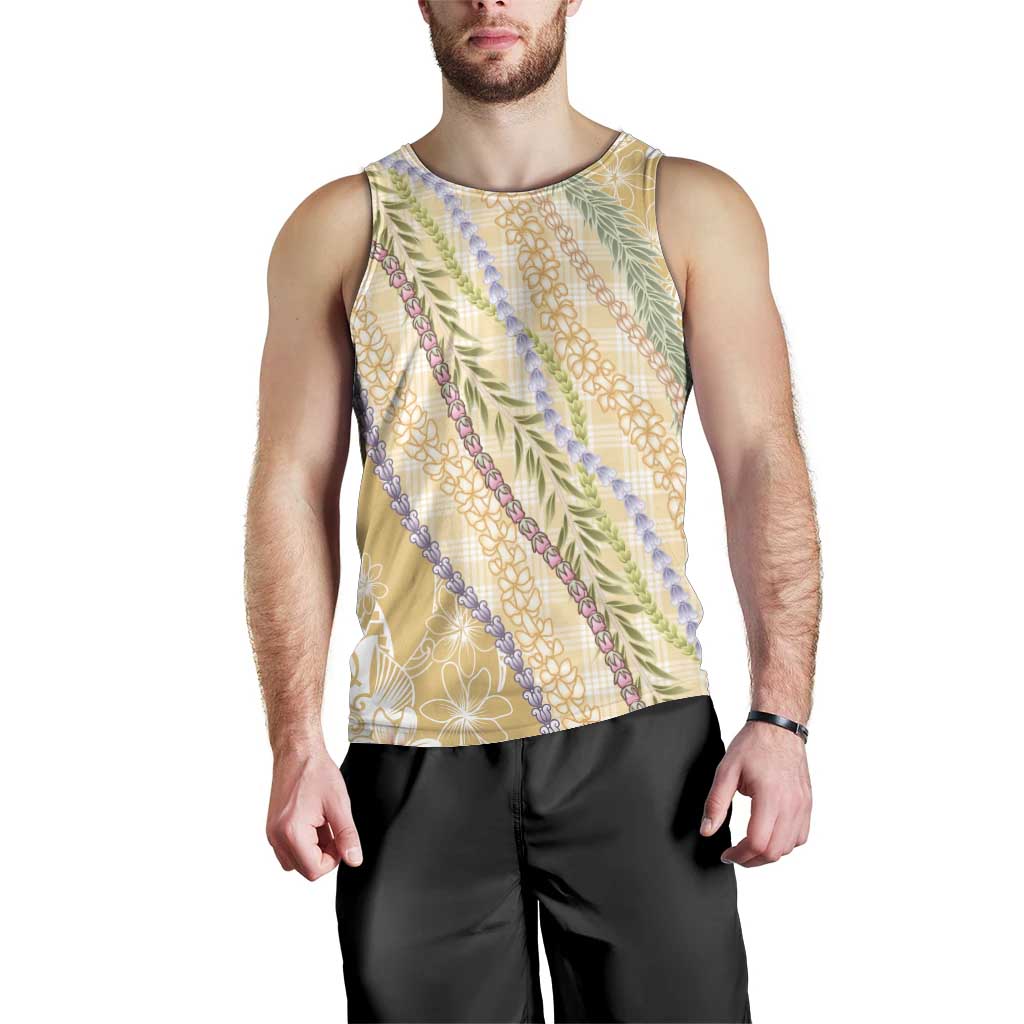 Yellow Palaka Hawaii Leis Men Tank Top Hawaiian-plaid Elegant Tropical Vibes - Polynesian Pride