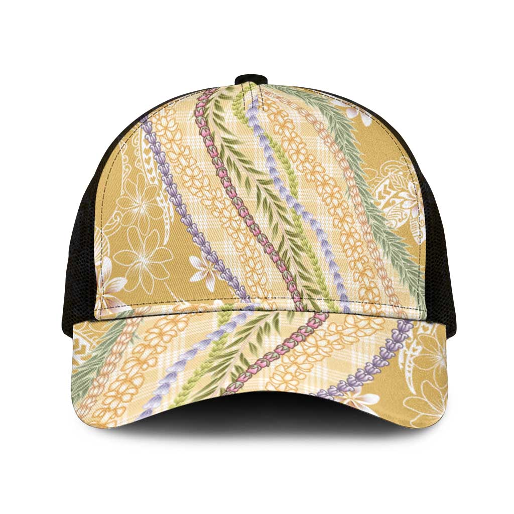 Yellow Palaka Hawaii Leis Mesh Trucker Cap Hawaiian-plaid Elegant Tropical Vibes - Polynesian Pride