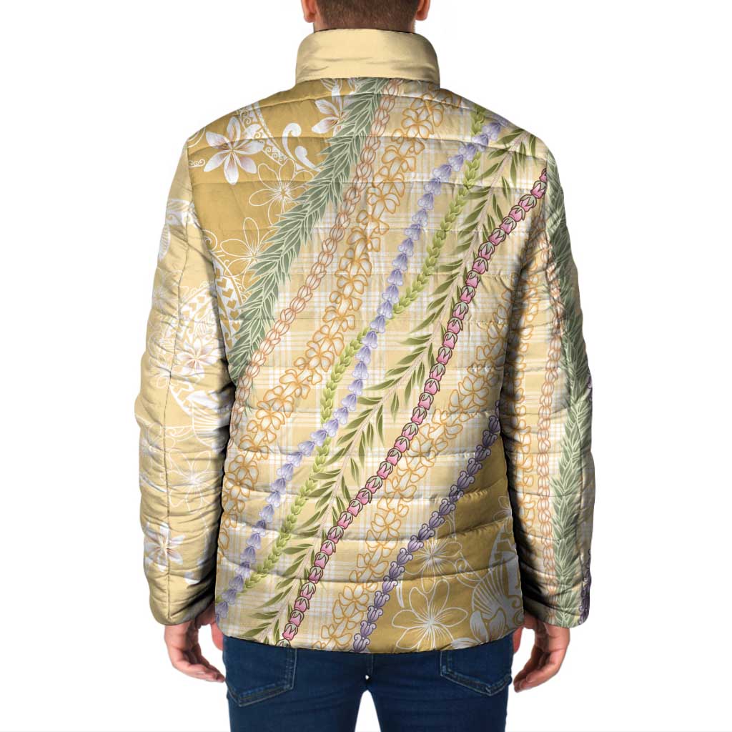 Yellow Palaka Hawaii Leis Padded Jacket Hawaiian-plaid Elegant Tropical Vibes - Polynesian Pride