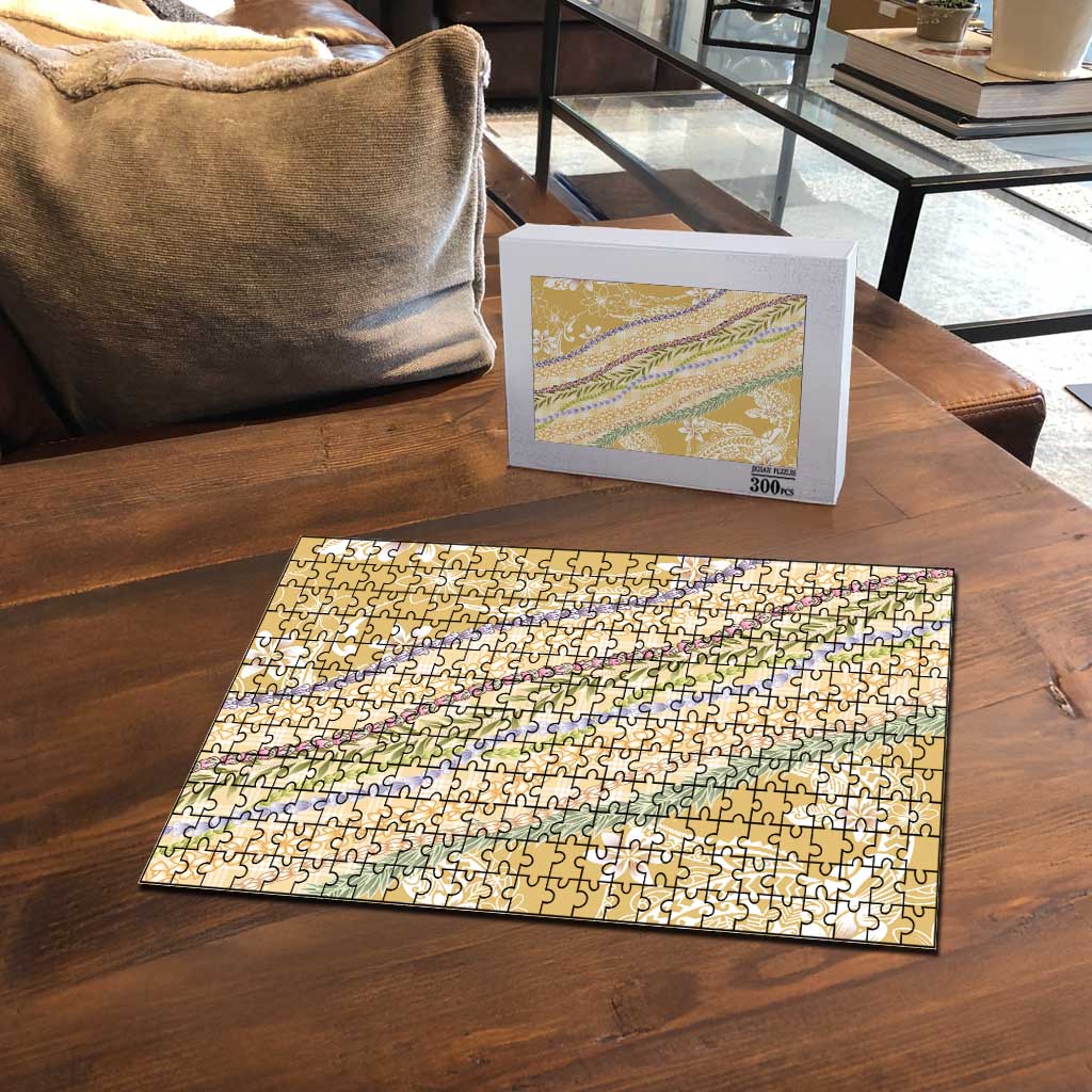 Yellow Palaka Hawaii Leis Puzzle Hawaiian-plaid Elegant Tropical Vibes - Polynesian Pride