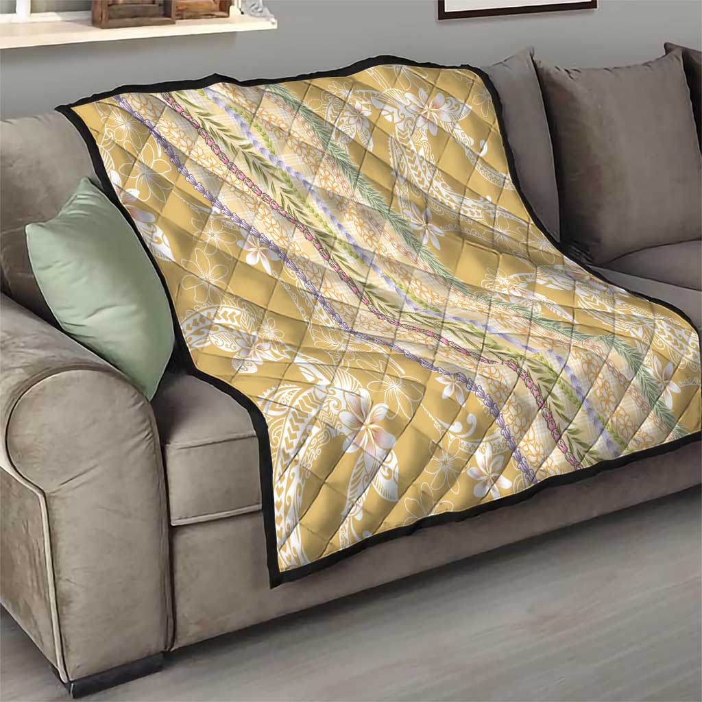 Yellow Palaka Hawaii Leis Quilt Hawaiian-plaid Elegant Tropical Vibes - Polynesian Pride