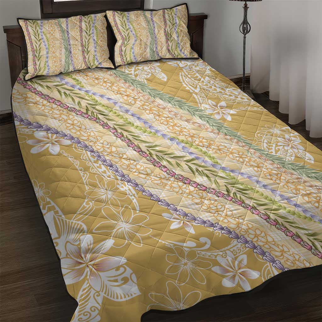 Yellow Palaka Hawaii Leis Quilt Bed Set Hawaiian-plaid Elegant Tropical Vibes - Polynesian Pride