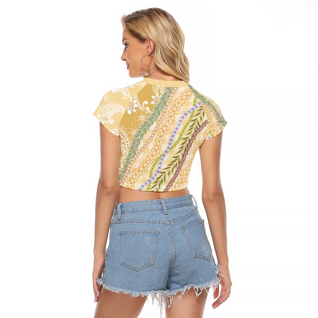 Yellow Palaka Hawaii Leis Raglan Cropped T Shirt Hawaiian-plaid Elegant Tropical Vibes - Polynesian Pride