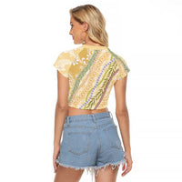 Yellow Palaka Hawaii Leis Raglan Cropped T Shirt Hawaiian-plaid Elegant Tropical Vibes - Polynesian Pride