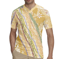 Yellow Palaka Hawaii Leis Rugby Jersey Hawaiian-plaid Elegant Tropical Vibes - Polynesian Pride