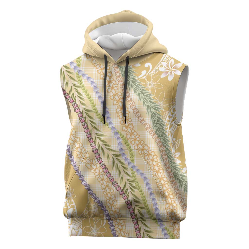 Yellow Palaka Hawaii Leis Sleeveless Hoodie Hawaiian-plaid Elegant Tropical Vibes - Polynesian Pride