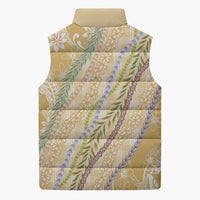 Yellow Palaka Hawaii Leis Sleeveless Puffer Jacket Hawaiian-plaid Elegant Tropical Vibes - Polynesian Pride