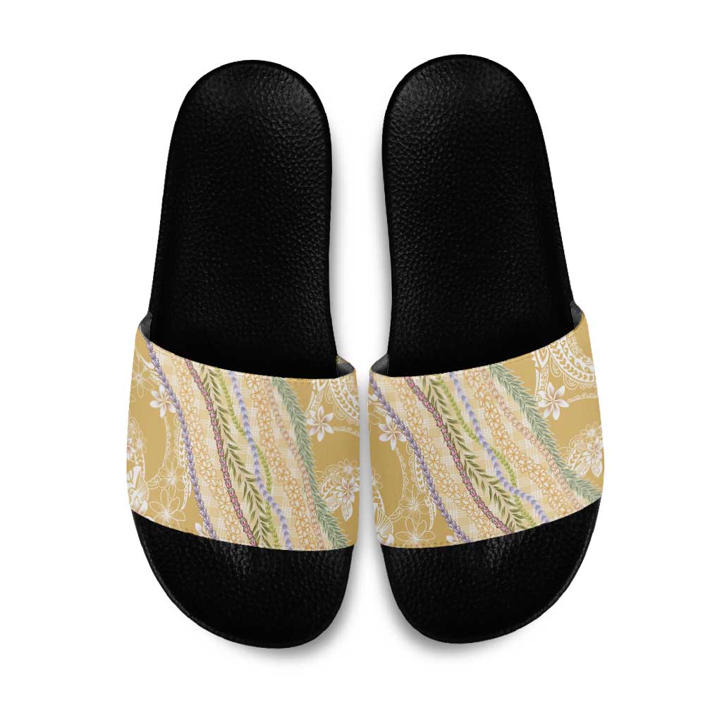 Yellow Palaka Hawaii Leis Slide Sandals Hawaiian-plaid Elegant Tropical Vibes - Polynesian Pride