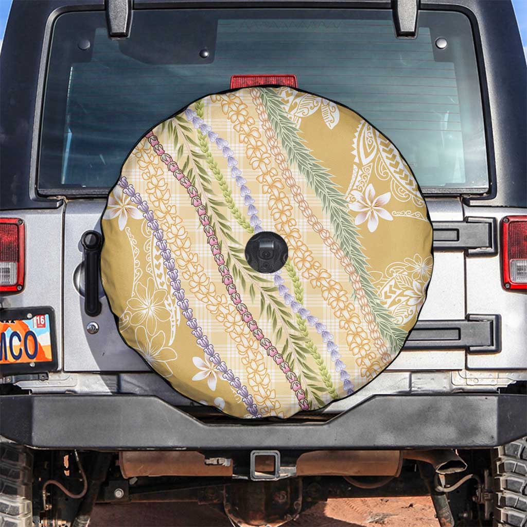 Yellow Palaka Hawaii Leis Spare Tire Cover Hawaiian-plaid Elegant Tropical Vibes - Polynesian Pride