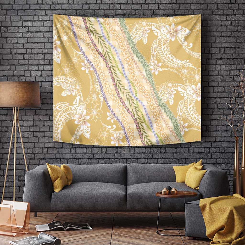 Yellow Palaka Hawaii Leis Tapestry Hawaiian-plaid Elegant Tropical Vibes - Polynesian Pride