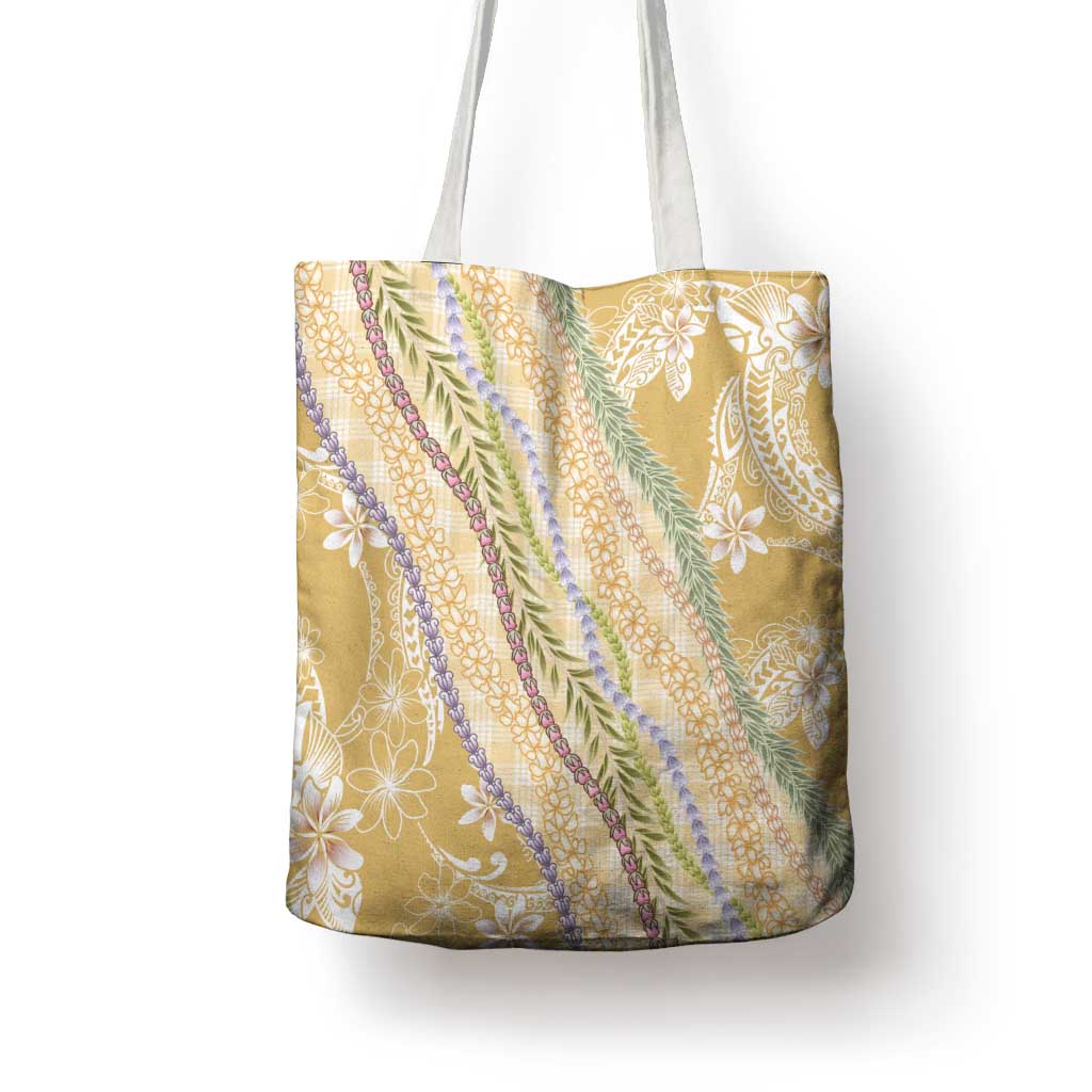 Yellow Palaka Hawaii Leis Tote Bag Hawaiian-plaid Elegant Tropical Vibes - Polynesian Pride