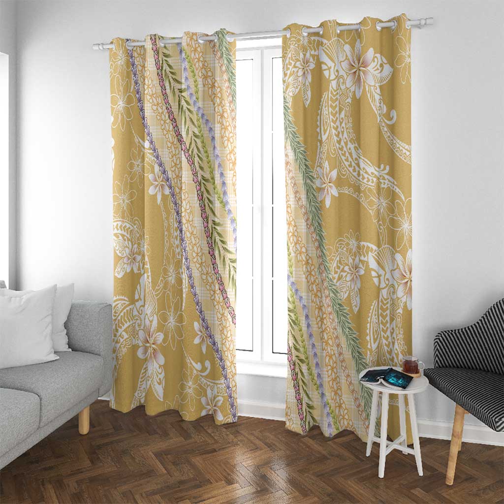 Yellow Palaka Hawaii Leis Window Curtain Hawaiian-plaid Elegant Tropical Vibes - Polynesian Pride