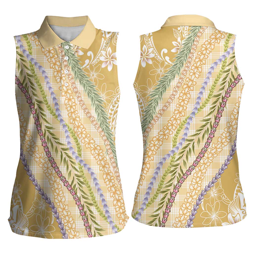 Yellow Palaka Hawaii Leis Women Sleeveless Polo Shirt Hawaiian-plaid Elegant Tropical Vibes - Polynesian Pride