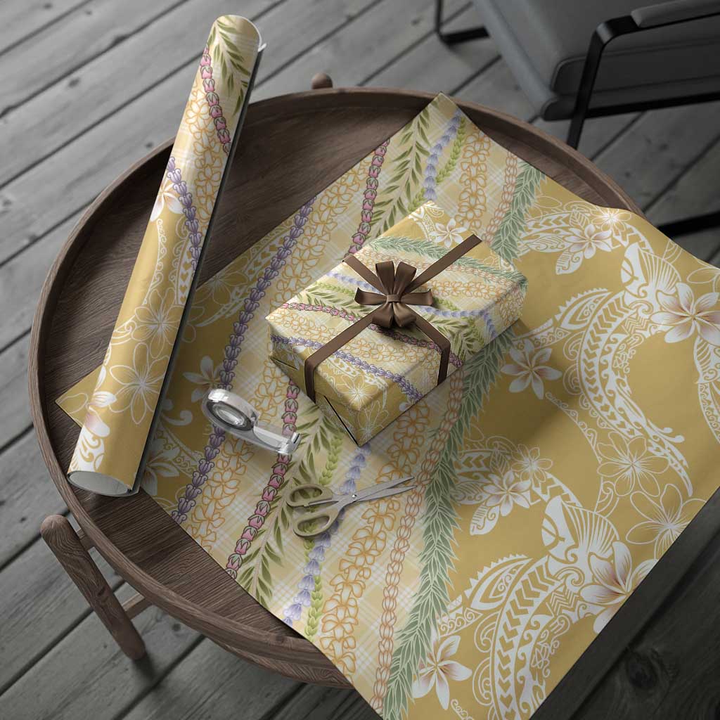Yellow Palaka Hawaii Leis Wrapping Paper Hawaiian-plaid Elegant Tropical Vibes - Polynesian Pride