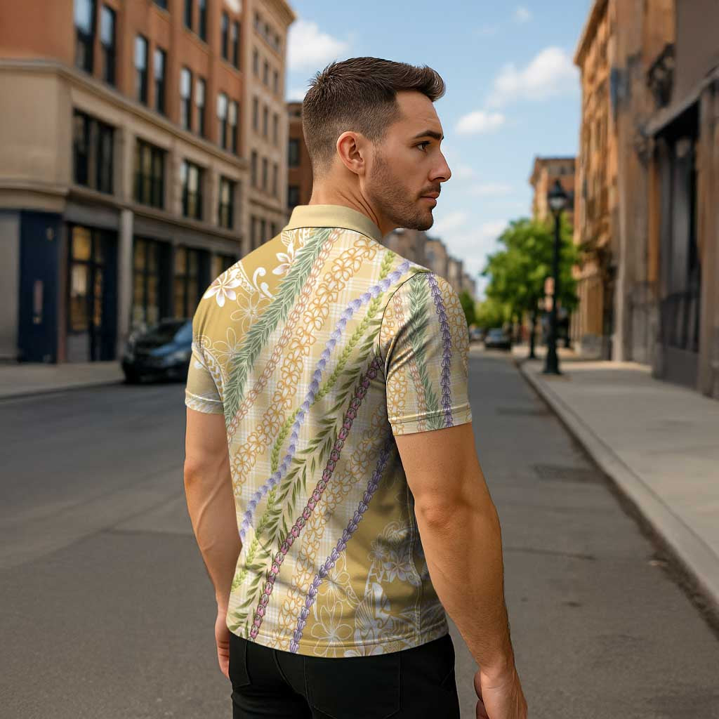 Yellow Palaka Hawaii Leis Zipper Polo Shirt Hawaiian-plaid Elegant Tropical Vibes - Polynesian Pride