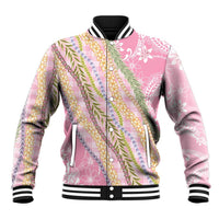 Pink Palaka Hawaii Leis Baseball Jacket Hawaiian-plaid Elegant Tropical Vibes - Polynesian Pride
