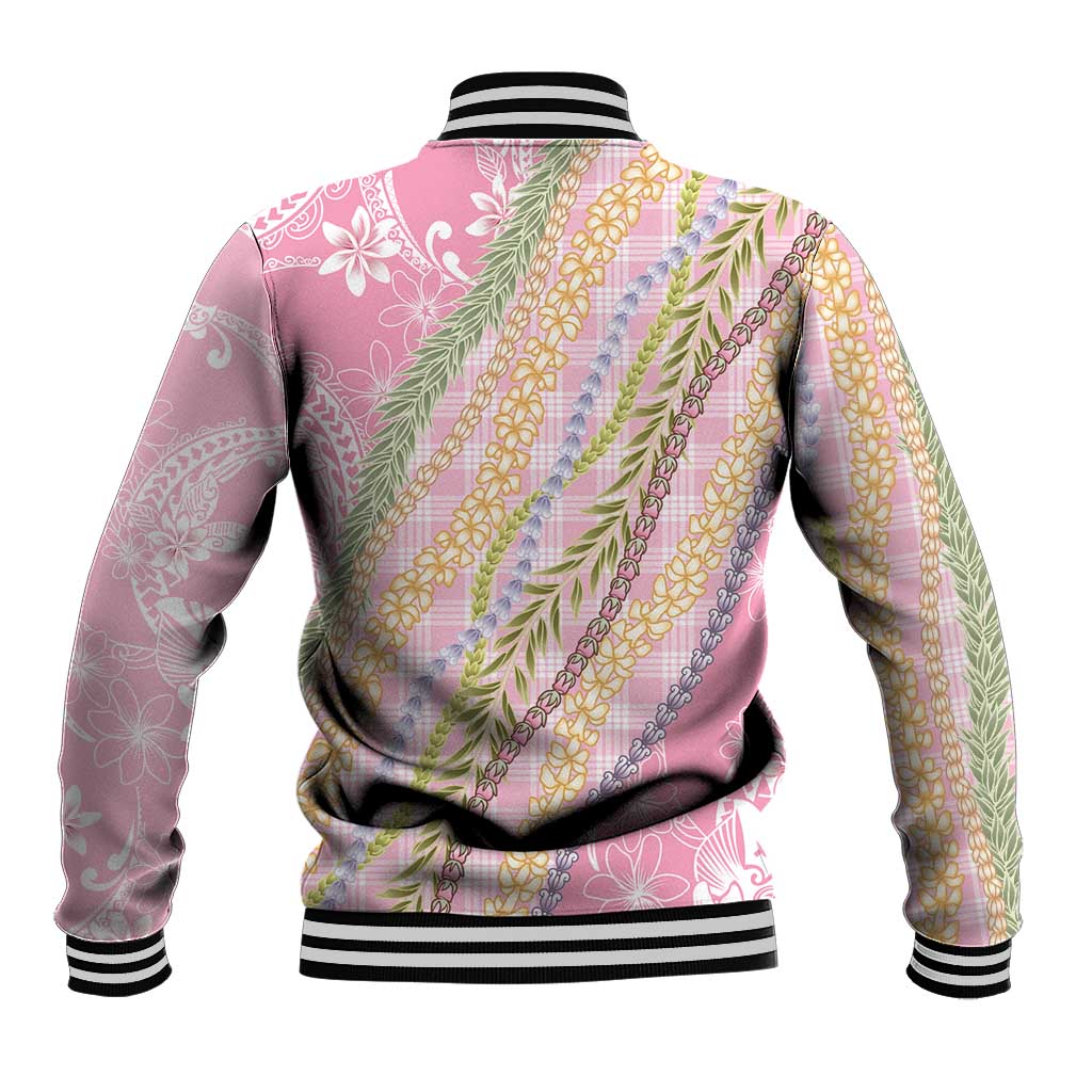 Pink Palaka Hawaii Leis Baseball Jacket Hawaiian-plaid Elegant Tropical Vibes - Polynesian Pride