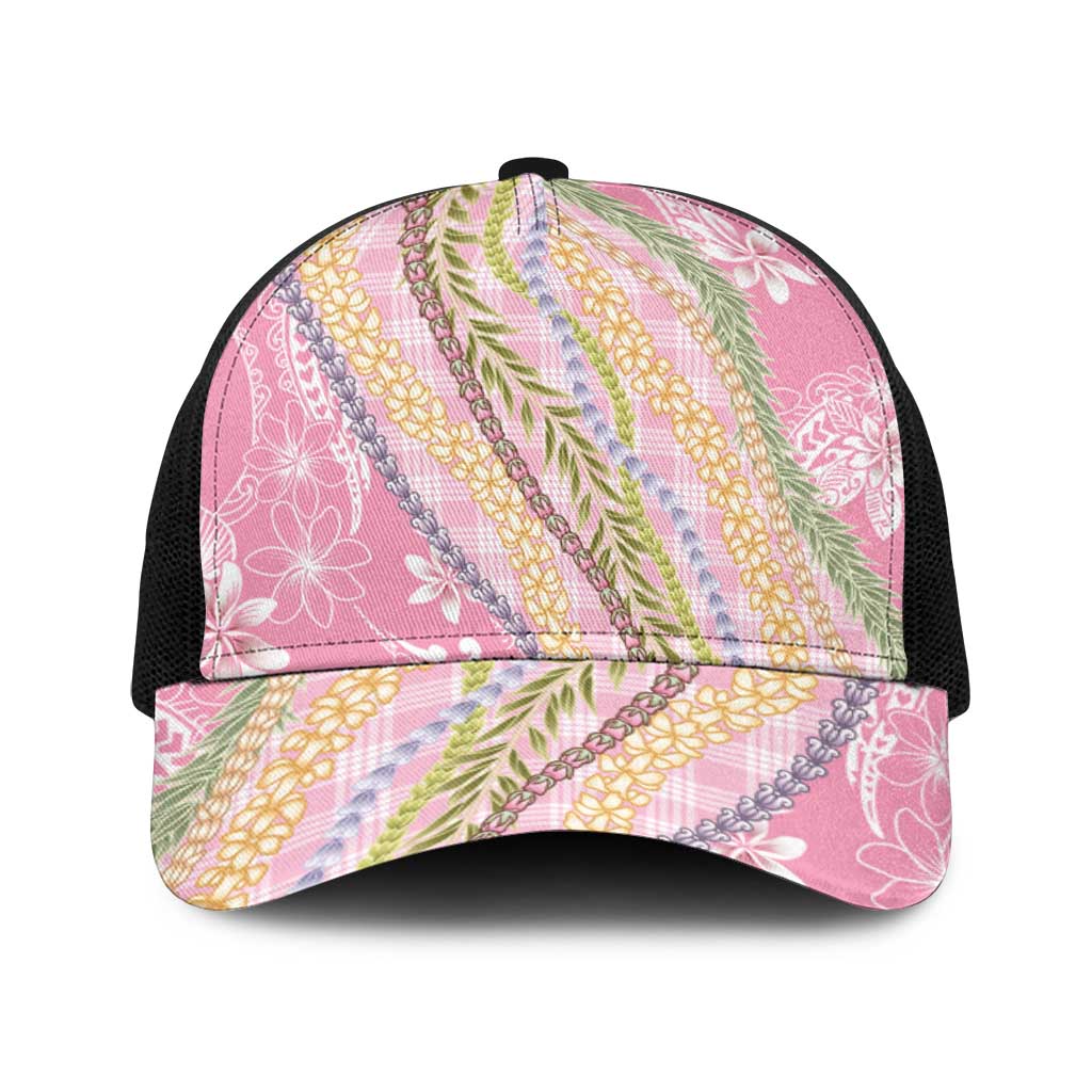 Pink Palaka Hawaii Leis Baseball Net Cap Hawaiian-plaid Elegant Tropical Vibes - Polynesian Pride