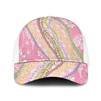 Pink Palaka Hawaii Leis Baseball Net Cap Hawaiian-plaid Elegant Tropical Vibes - Polynesian Pride
