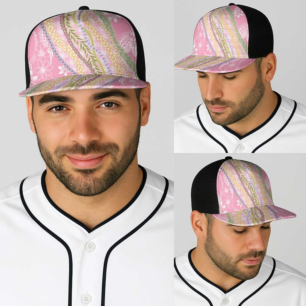 Pink Palaka Hawaii Leis Baseball Net Cap Hawaiian-plaid Elegant Tropical Vibes - Polynesian Pride