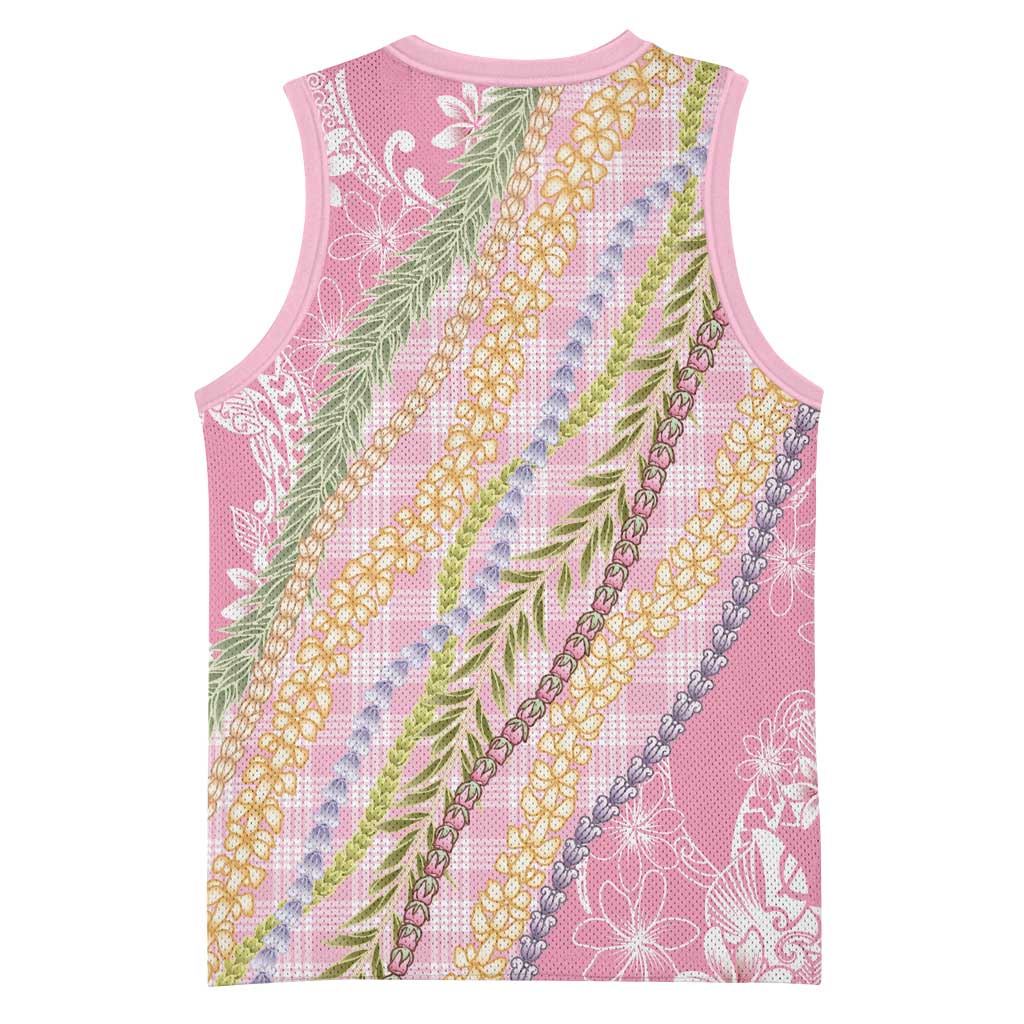 Pink Palaka Hawaii Leis Basketball Jersey Hawaiian-plaid Elegant Tropical Vibes - Polynesian Pride