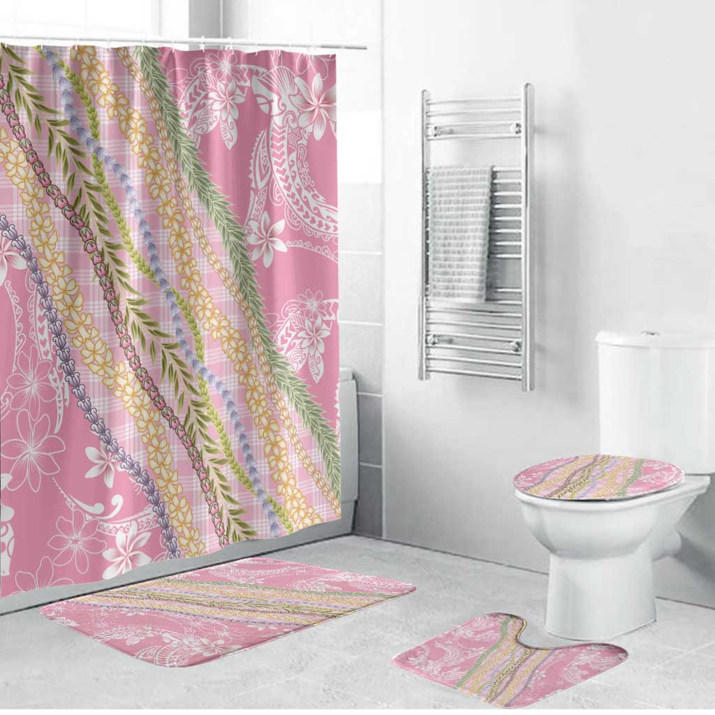 Pink Palaka Hawaii Leis Bathroom Set Hawaiian-plaid Elegant Tropical Vibes - Polynesian Pride