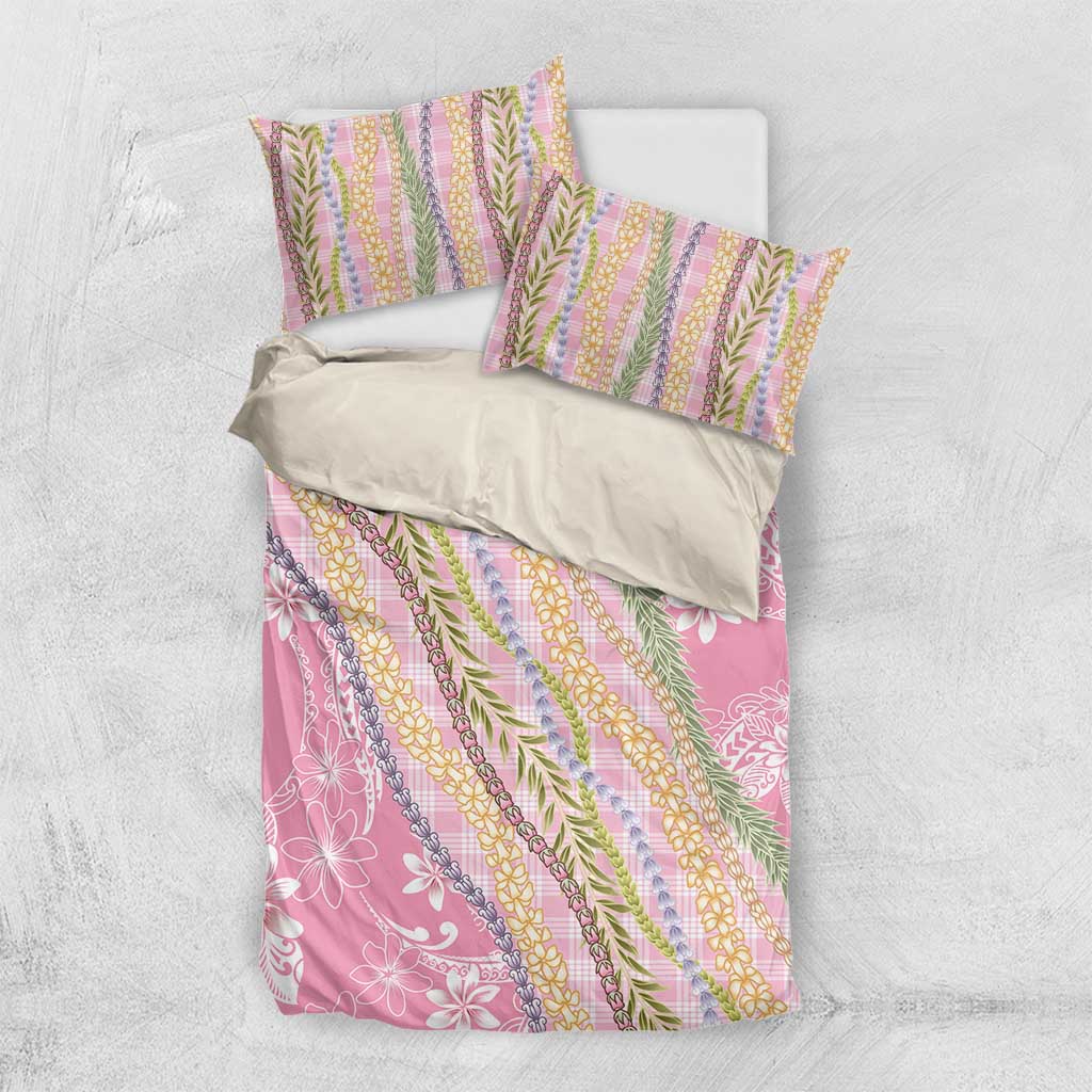 Pink Palaka Hawaii Leis Bedding Set Hawaiian-plaid Elegant Tropical Vibes - Polynesian Pride