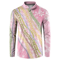 Pink Palaka Hawaii Leis Button Sweatshirt Hawaiian-plaid Elegant Tropical Vibes - Polynesian Pride
