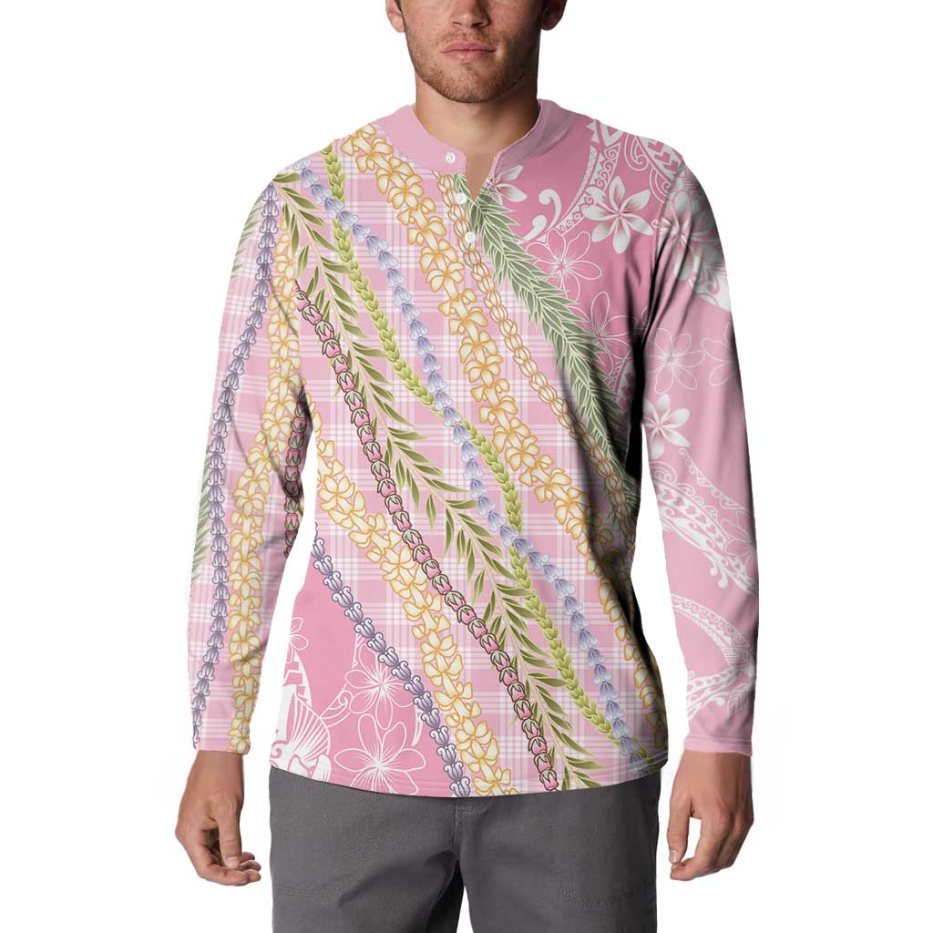 Pink Palaka Hawaii Leis Button Sweatshirt Hawaiian-plaid Elegant Tropical Vibes - Polynesian Pride