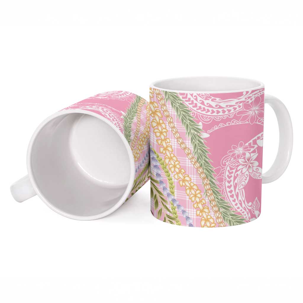 Pink Palaka Hawaii Leis Ceramic Mug Hawaiian-plaid Elegant Tropical Vibes - Polynesian Pride