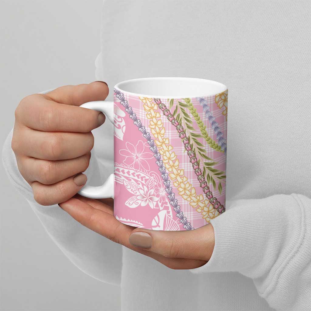 Pink Palaka Hawaii Leis Ceramic Mug Hawaiian-plaid Elegant Tropical Vibes - Polynesian Pride
