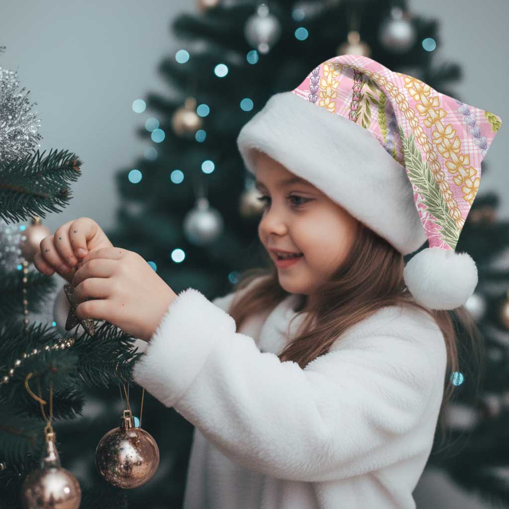 Pink Palaka Hawaii Leis Christmas Santa Hat Hawaiian-plaid Elegant Tropical Vibes - Polynesian Pride