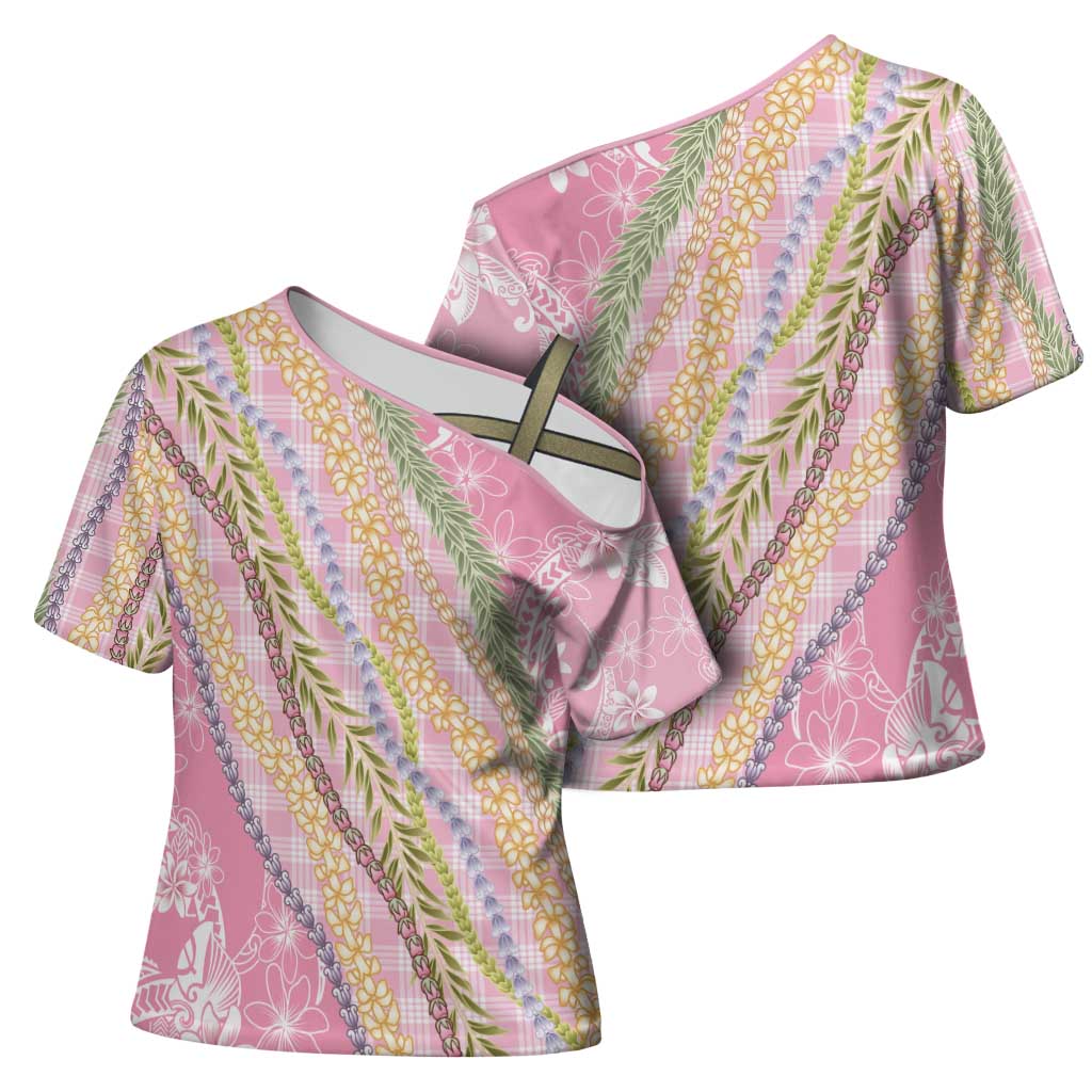 Pink Palaka Hawaii Leis Cross Shoulder Shirt Hawaiian-plaid Elegant Tropical Vibes - Polynesian Pride