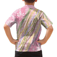 Pink Palaka Hawaii Leis Family Matching Long Sleeve Bodycon Dress and Hawaiian Shirt Hawaiian-plaid Elegant Tropical Vibes - Polynesian Pride