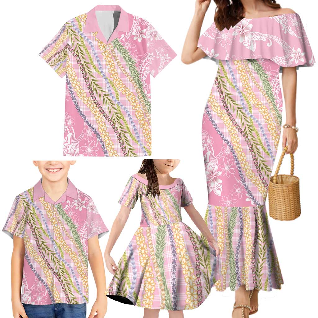 Pink Palaka Hawaii Leis Family Matching Mermaid Dress and Hawaiian Shirt Hawaiian-plaid Elegant Tropical Vibes - Polynesian Pride