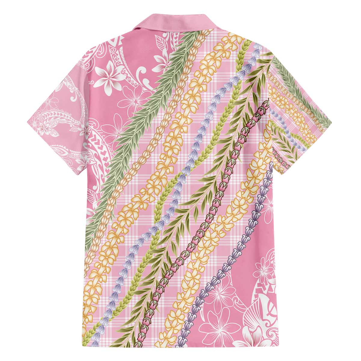 Pink Palaka Hawaii Leis Family Matching Off The Shoulder Long Sleeve Dress and Hawaiian Shirt Hawaiian-plaid Elegant Tropical Vibes - Polynesian Pride