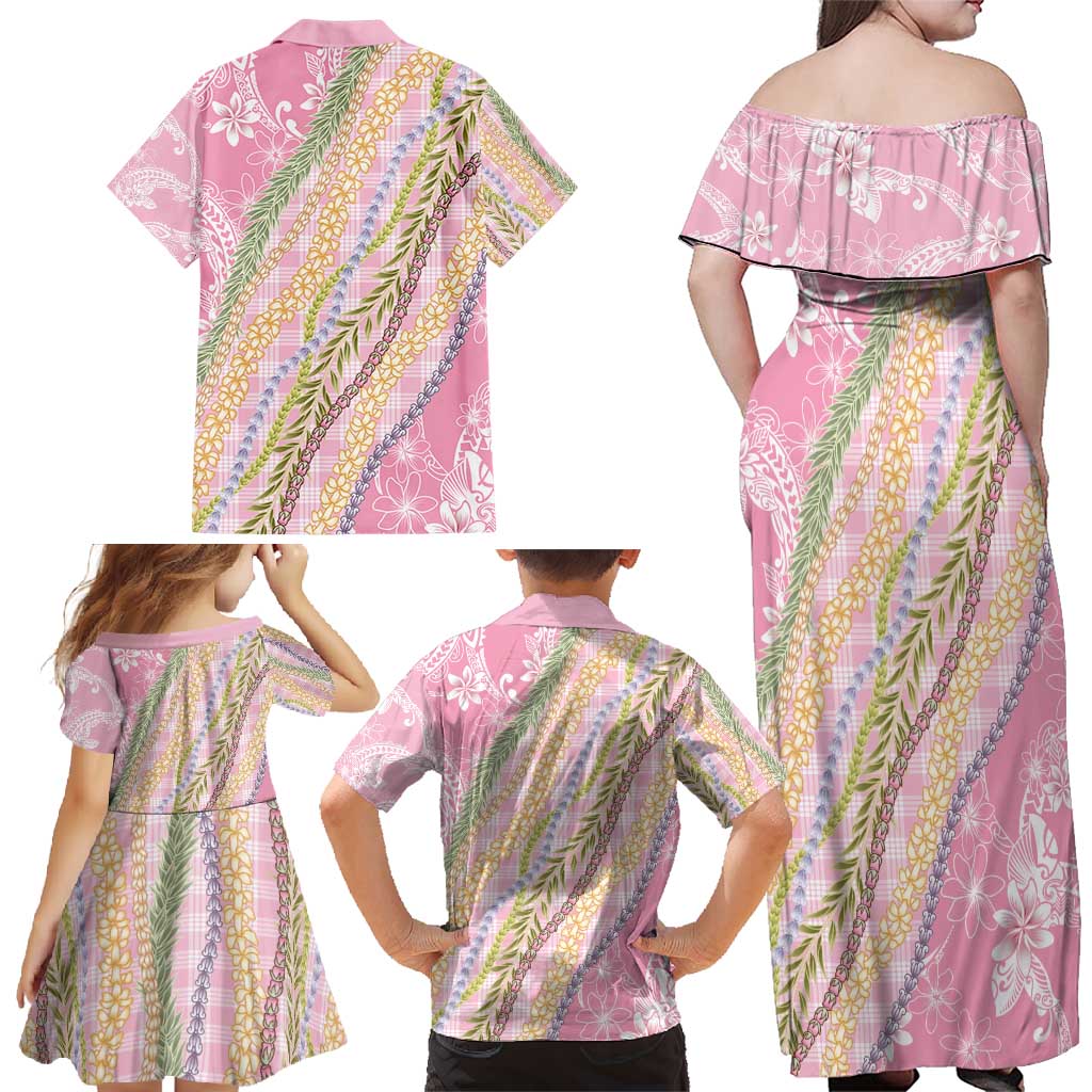 Pink Palaka Hawaii Leis Family Matching Off Shoulder Maxi Dress and Hawaiian Shirt Hawaiian-plaid Elegant Tropical Vibes - Polynesian Pride