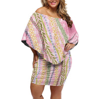 Pink Palaka Hawaii Leis Family Matching Off Shoulder Short Dress and Hawaiian Shirt Hawaiian-plaid Elegant Tropical Vibes - Polynesian Pride