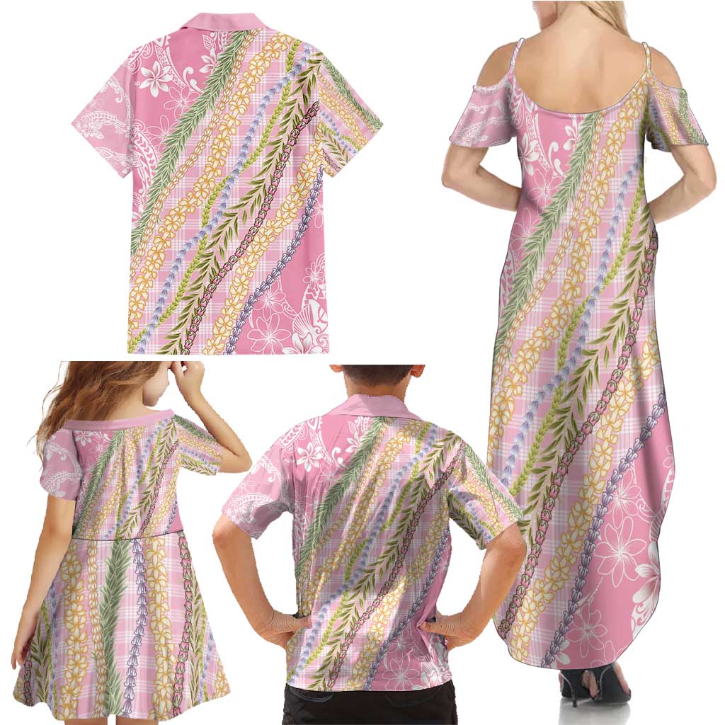 Pink Palaka Hawaii Leis Family Matching Summer Maxi Dress and Hawaiian Shirt Hawaiian-plaid Elegant Tropical Vibes - Polynesian Pride