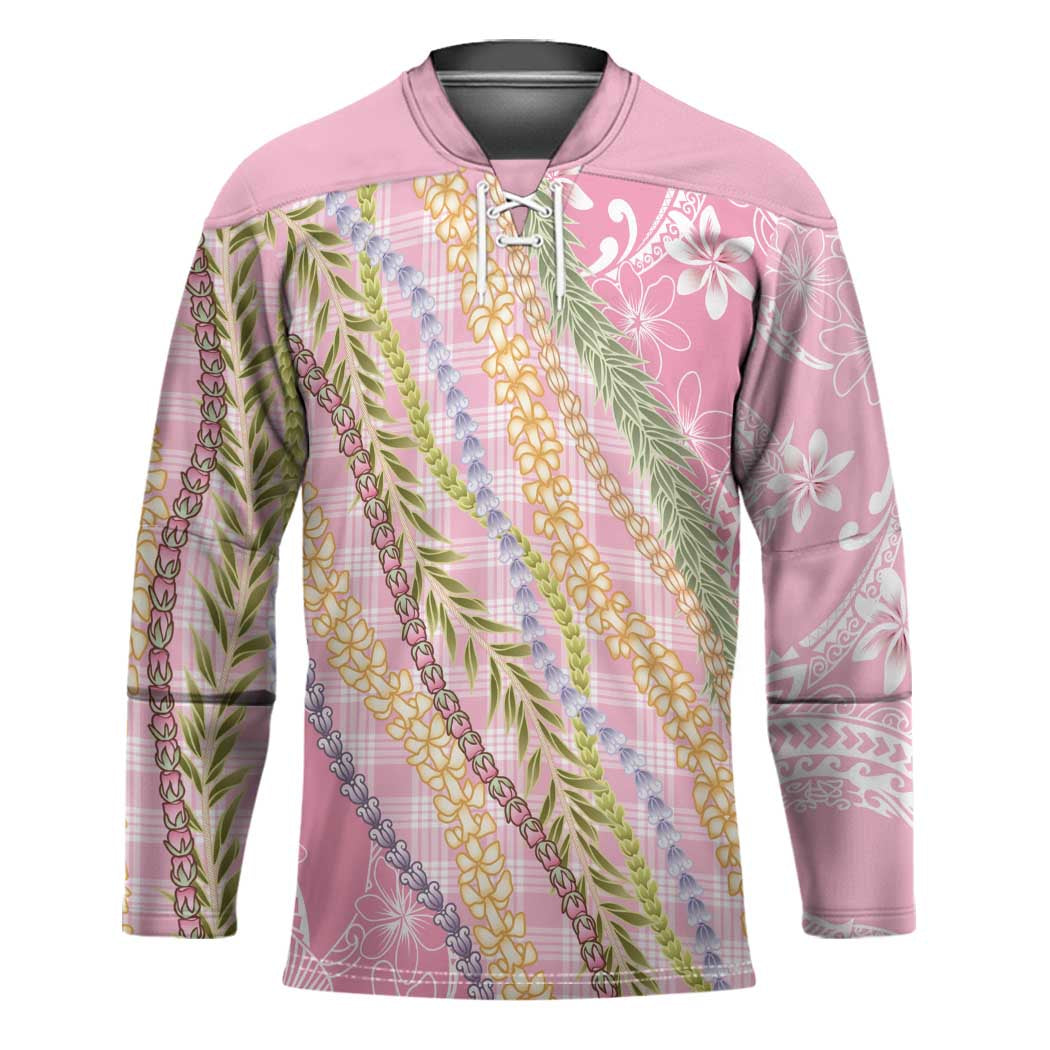 Pink Palaka Hawaii Leis Hockey Jersey Hawaiian-plaid Elegant Tropical Vibes - Polynesian Pride